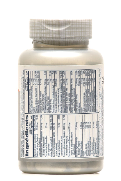 Dos de la bouteille de multivitamines Solaray Spectro – Liste des ingrédients et informations nutritionnelles.
