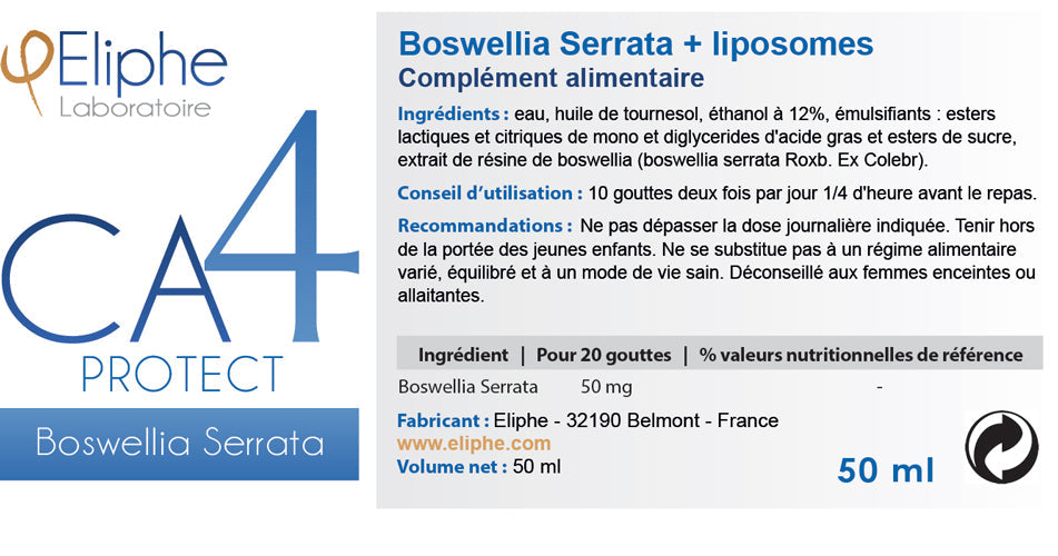 Boswellia Serrata + Liposomas 50 ml Eliphe CA4 Proteger la etiqueta