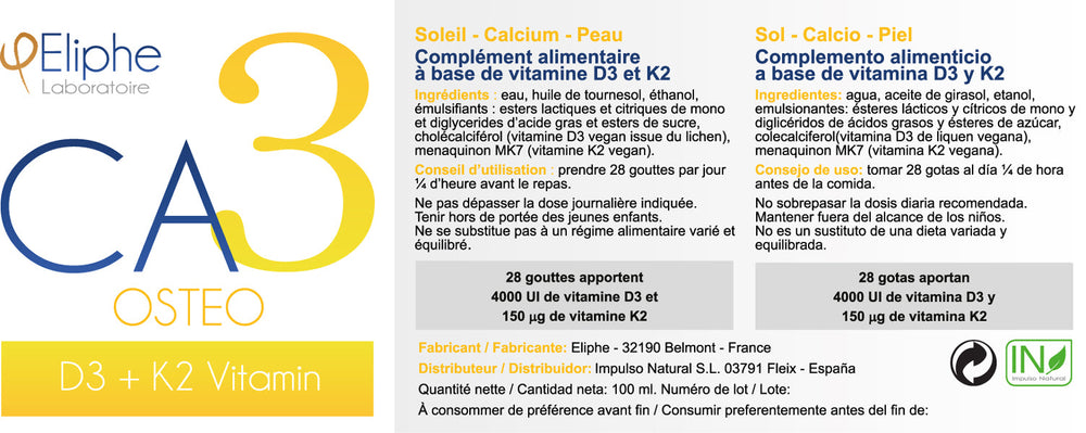 Vitamina D3 + K2 liposomal Eliphe CA3 100 ml etiqueta